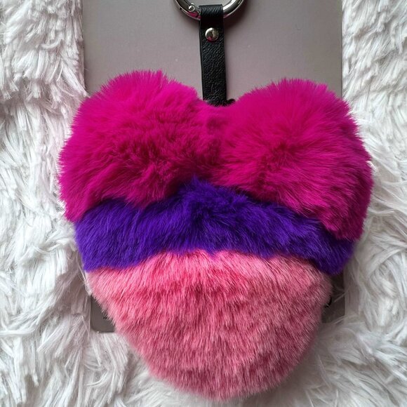NWT ZARA HEART KEYRING BAG CHARM FUR *Hot Pink *Purple *Pink - Picture 5 of 10